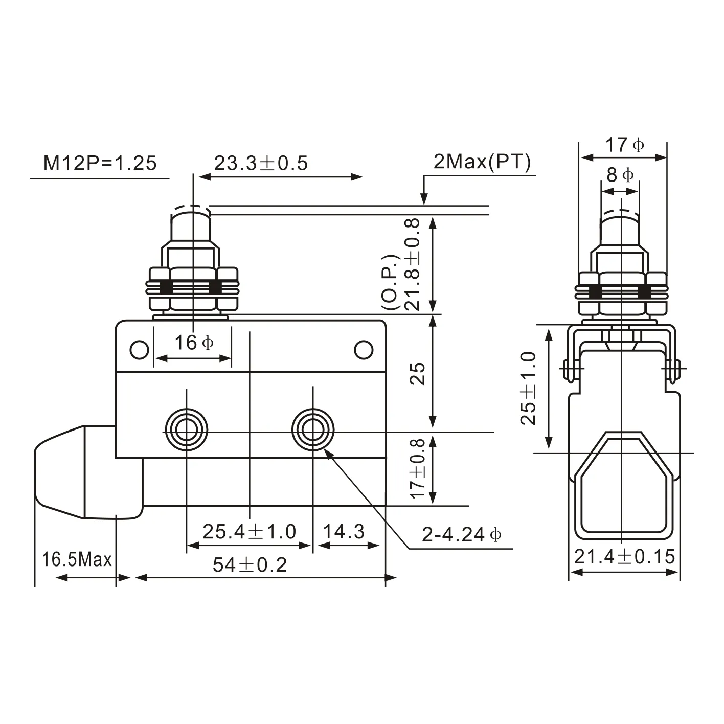 AZ-7310 Push Type, Side Mounting Limit Switch