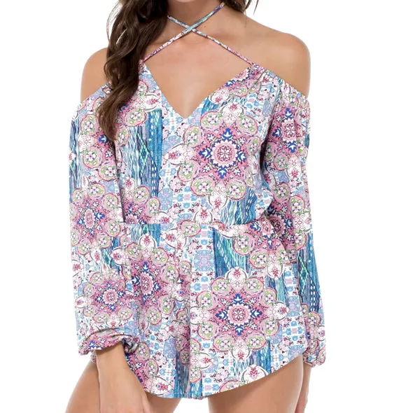 AZUCAR - V Neck  Cold Shoulder Long Sleeve Romper