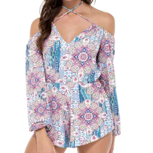 AZUCAR - V Neck  Cold Shoulder Long Sleeve Romper
