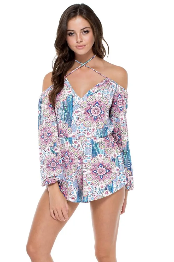 AZUCAR - V Neck  Cold Shoulder Long Sleeve Romper