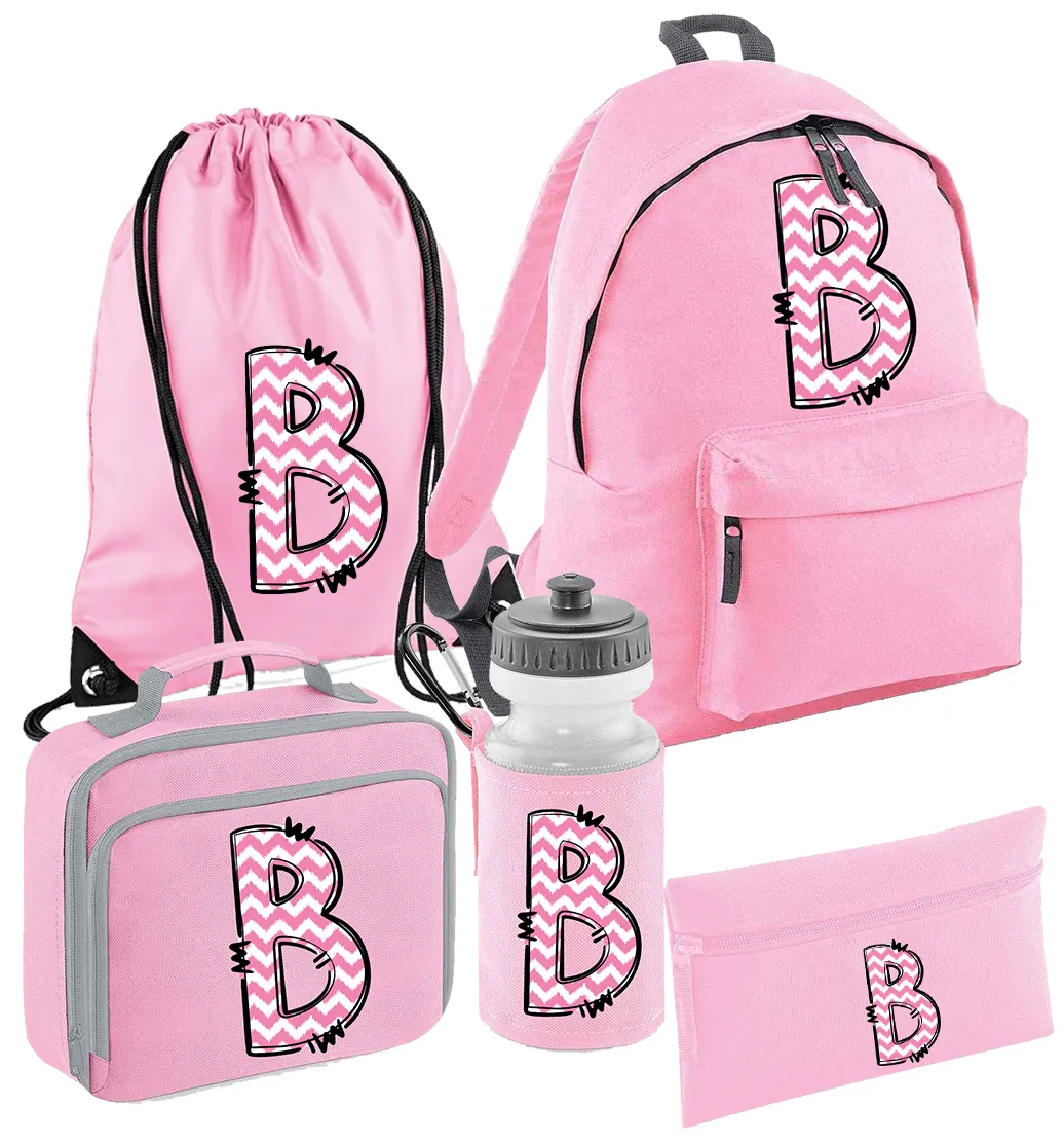 Back to School Pick & White Personalised Initial Set - more options available
