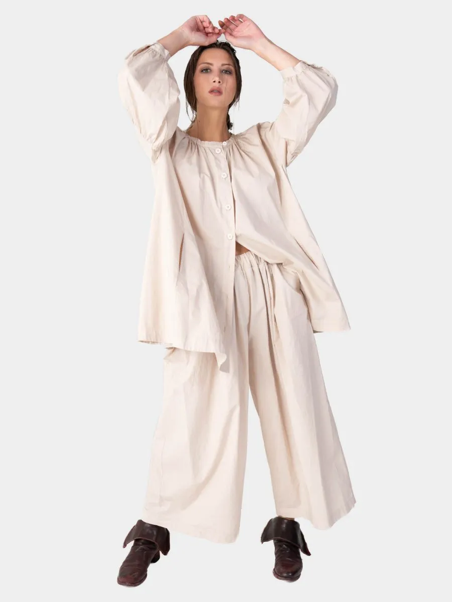 Balloon Sleeve Cotton Peasant Shirt