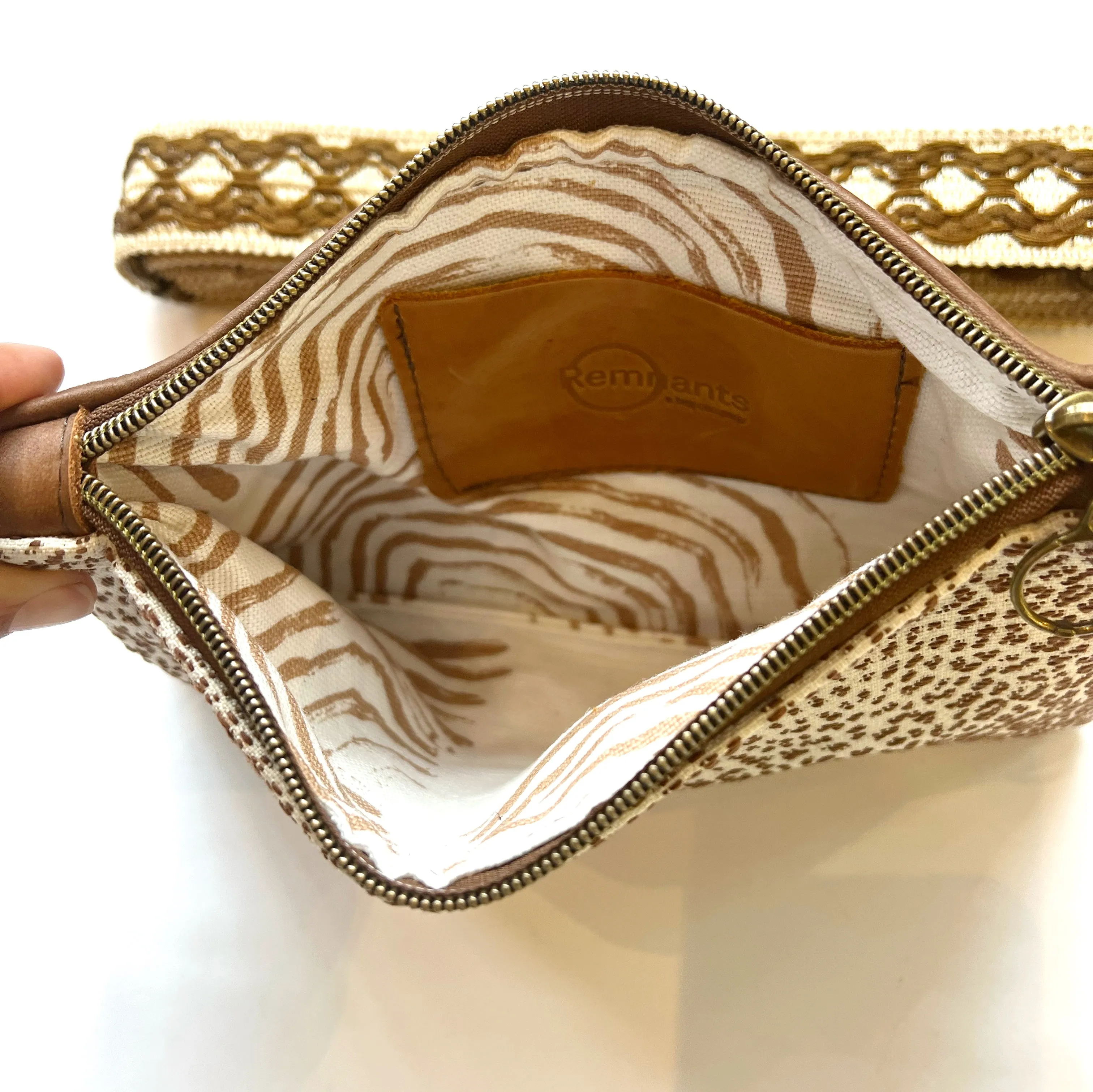 Bangle Clutch with vintage upholstery Trim Strap