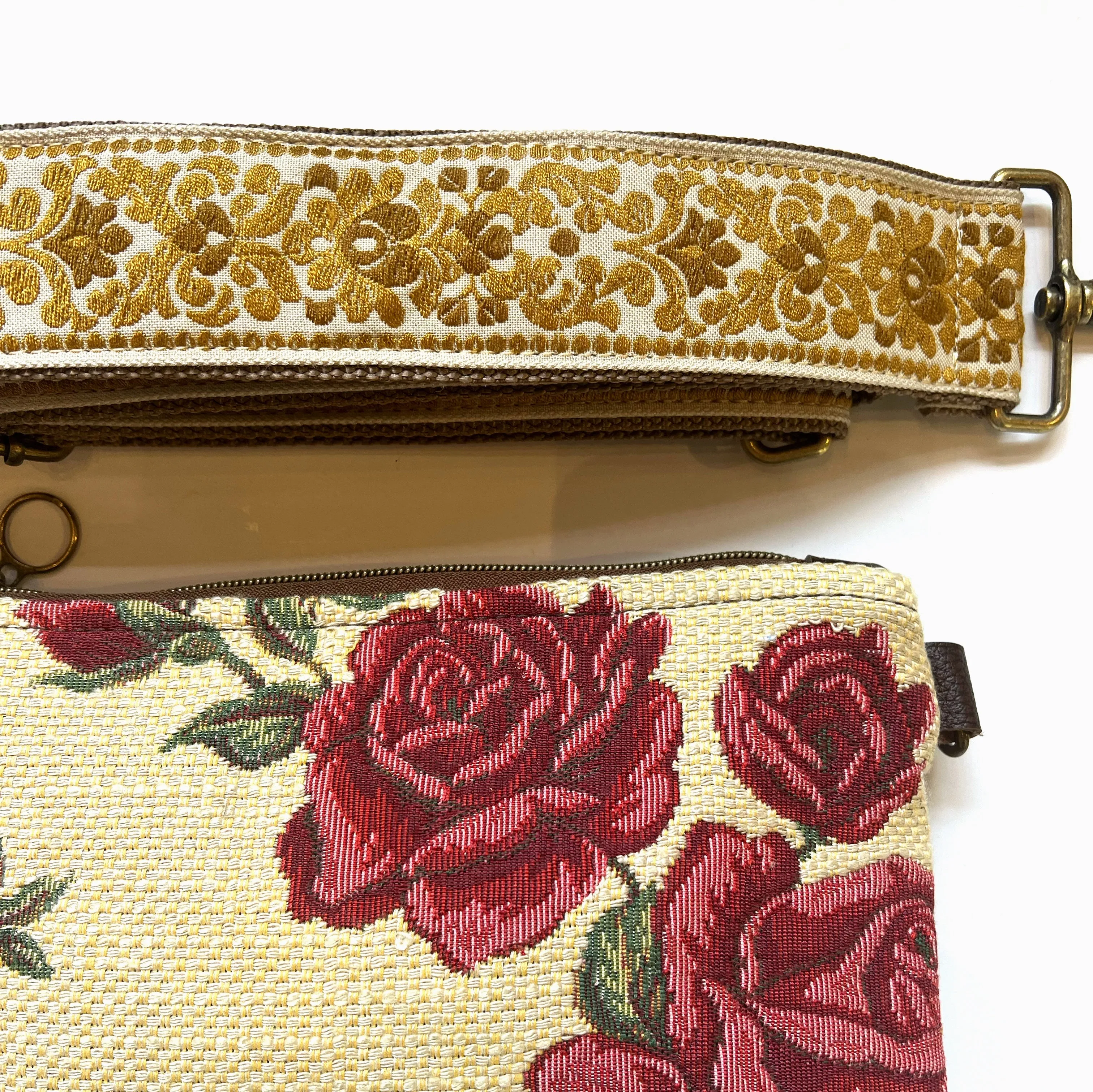 Bangle Clutch with vintage upholstery Trim Strap