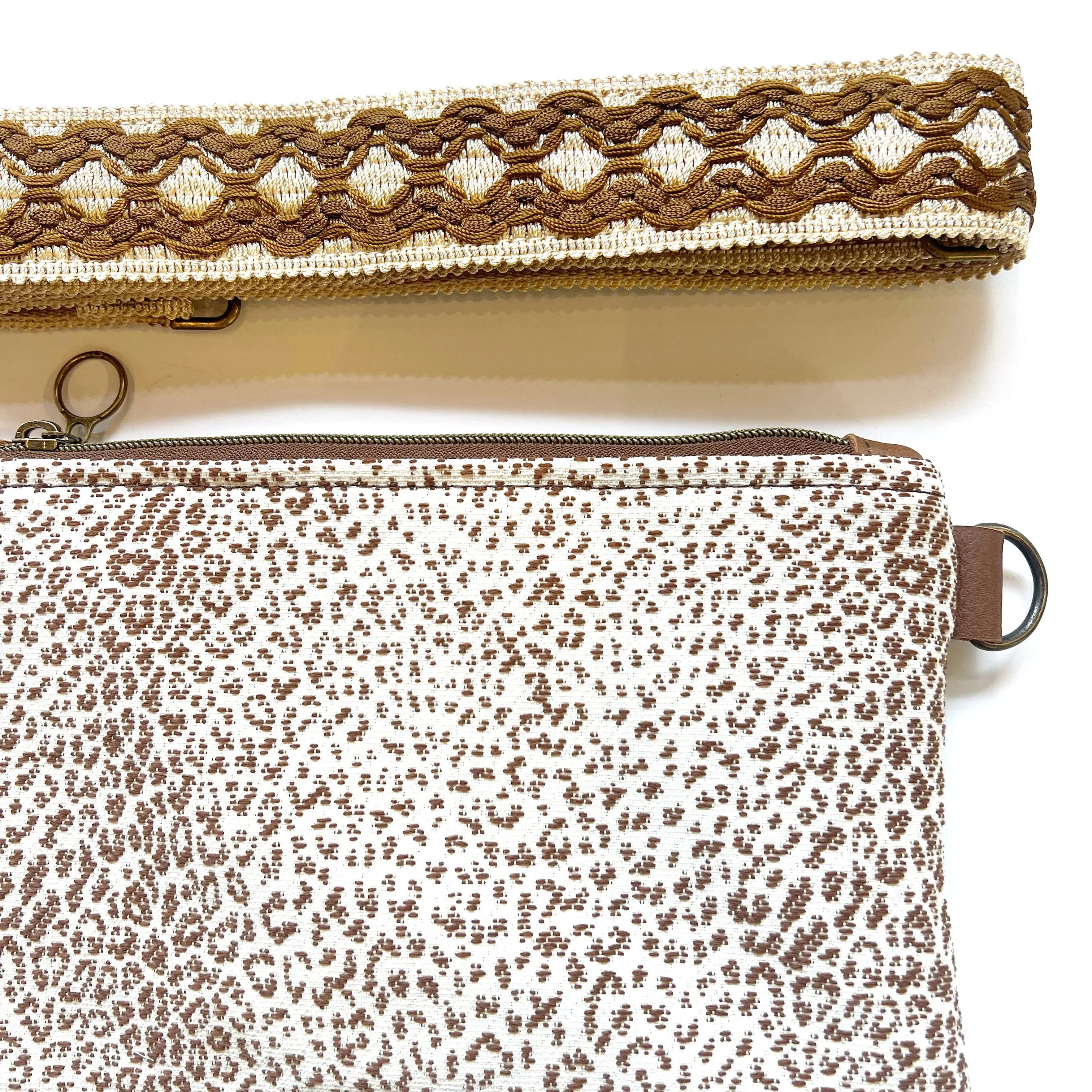 Bangle Clutch with vintage upholstery Trim Strap
