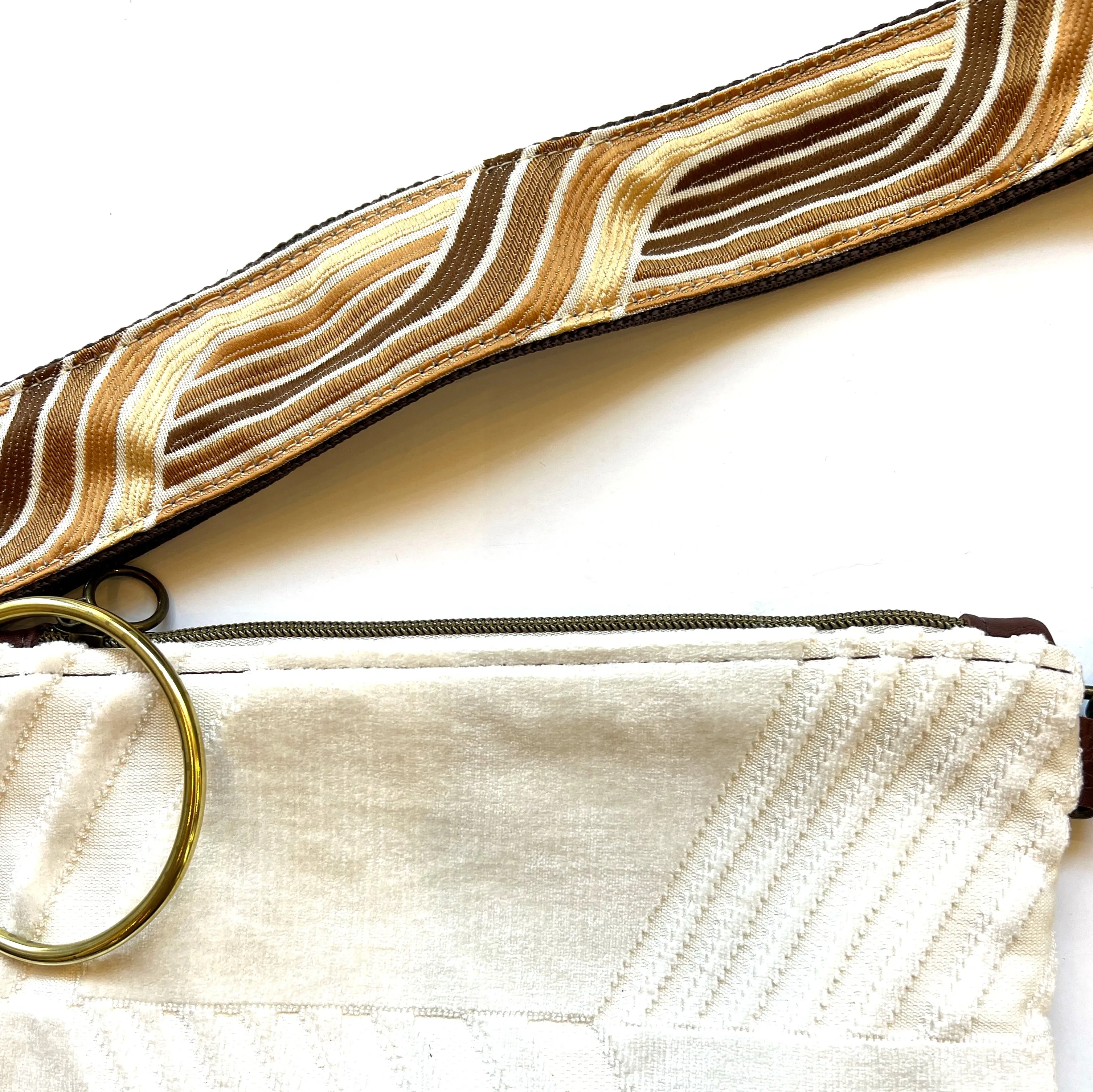 Bangle Clutch with vintage upholstery Trim Strap