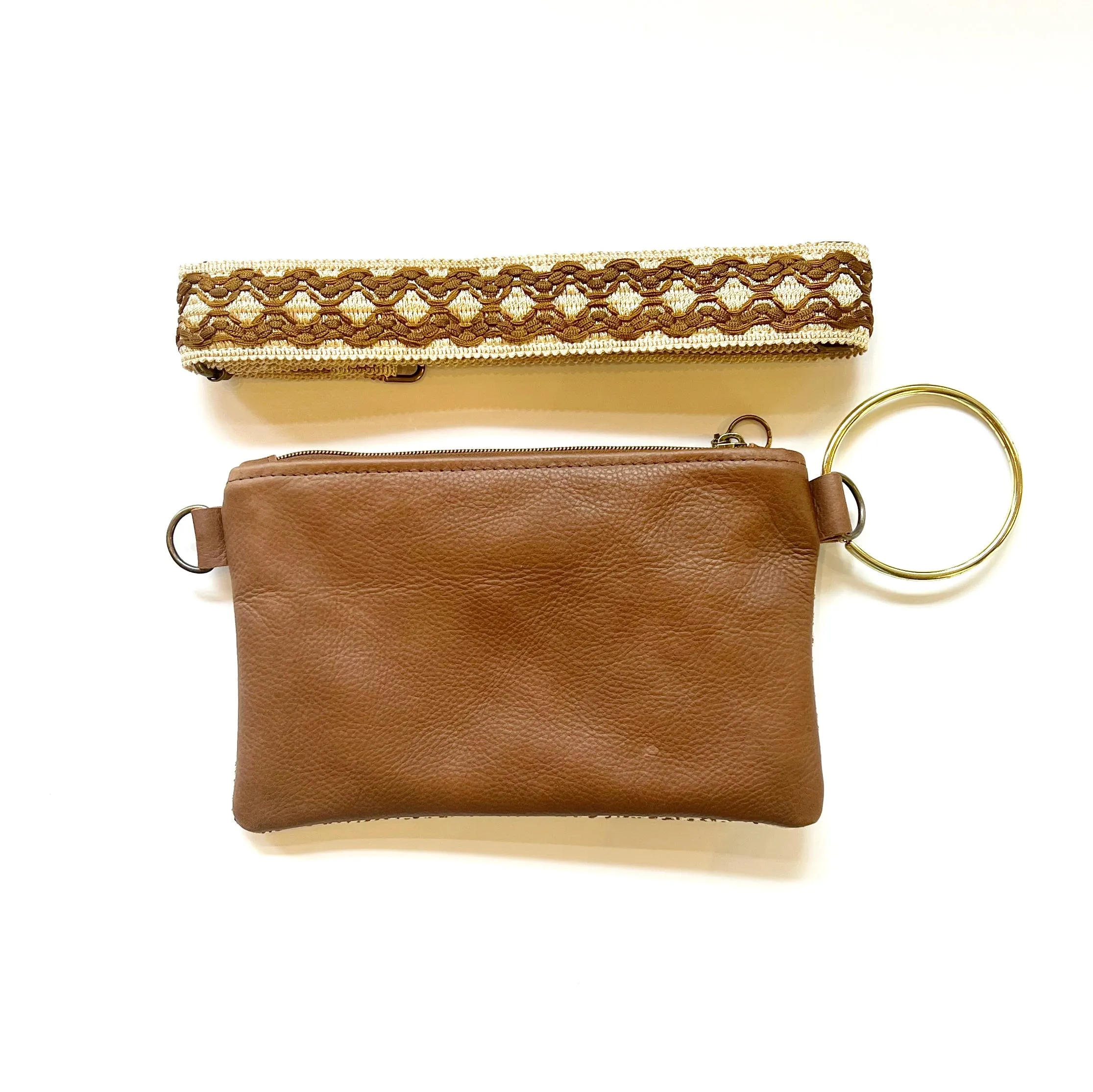 Bangle Clutch with vintage upholstery Trim Strap