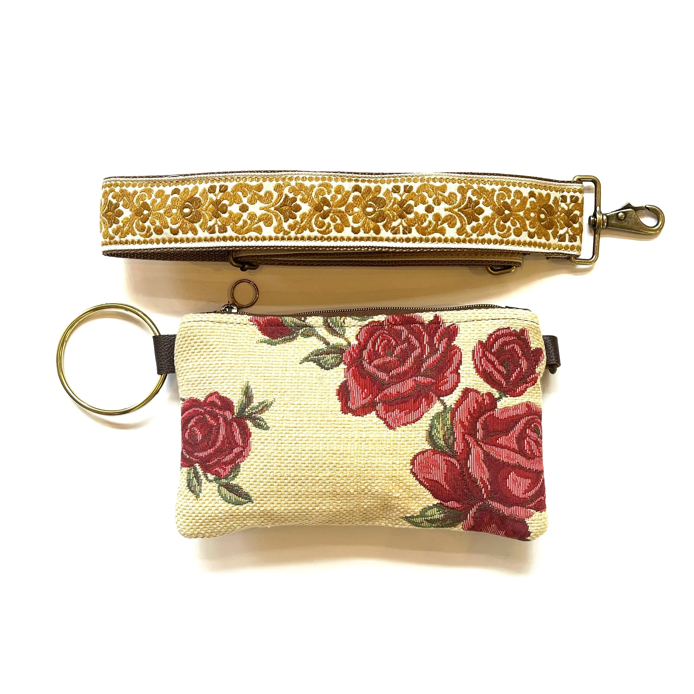Bangle Clutch with vintage upholstery Trim Strap