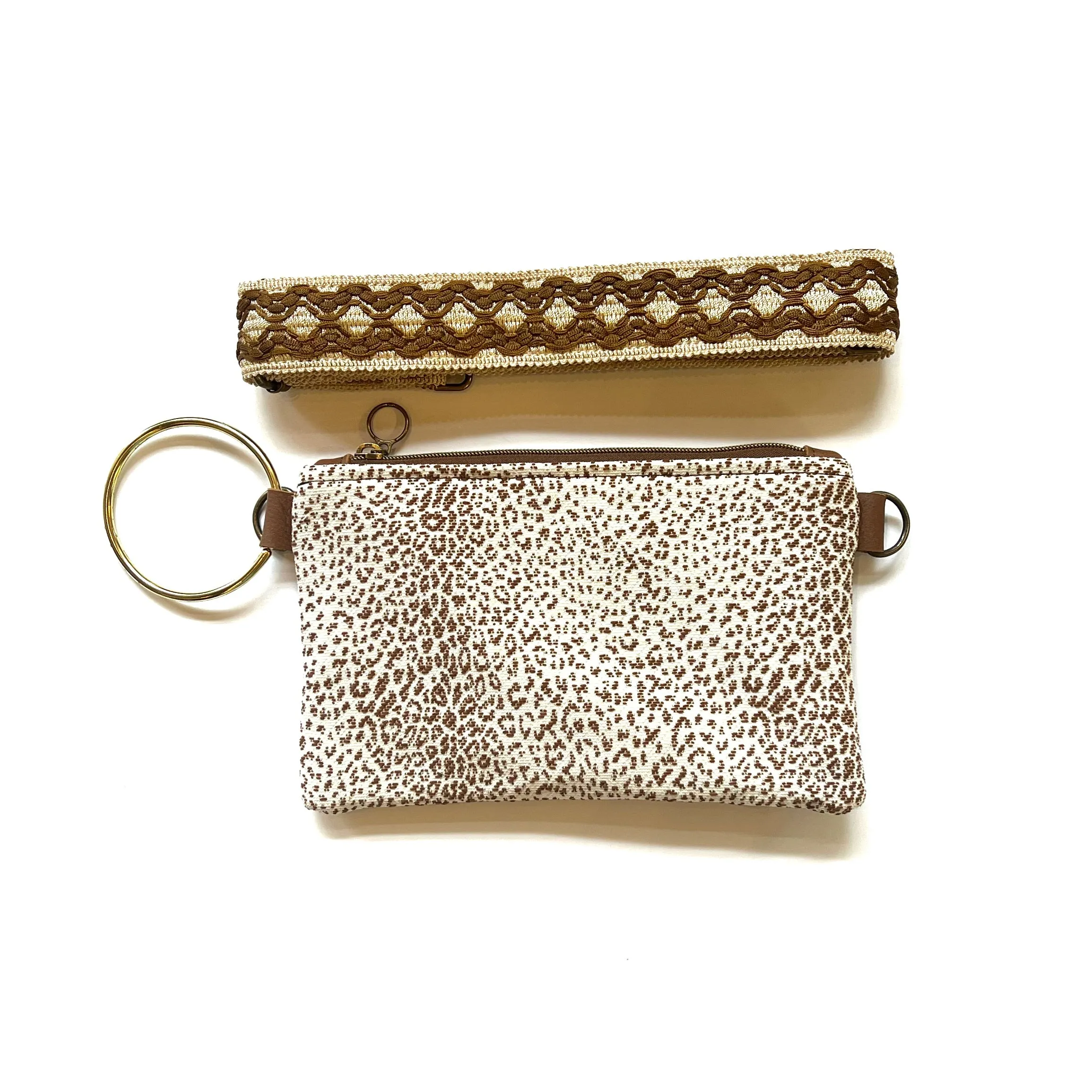 Bangle Clutch with vintage upholstery Trim Strap