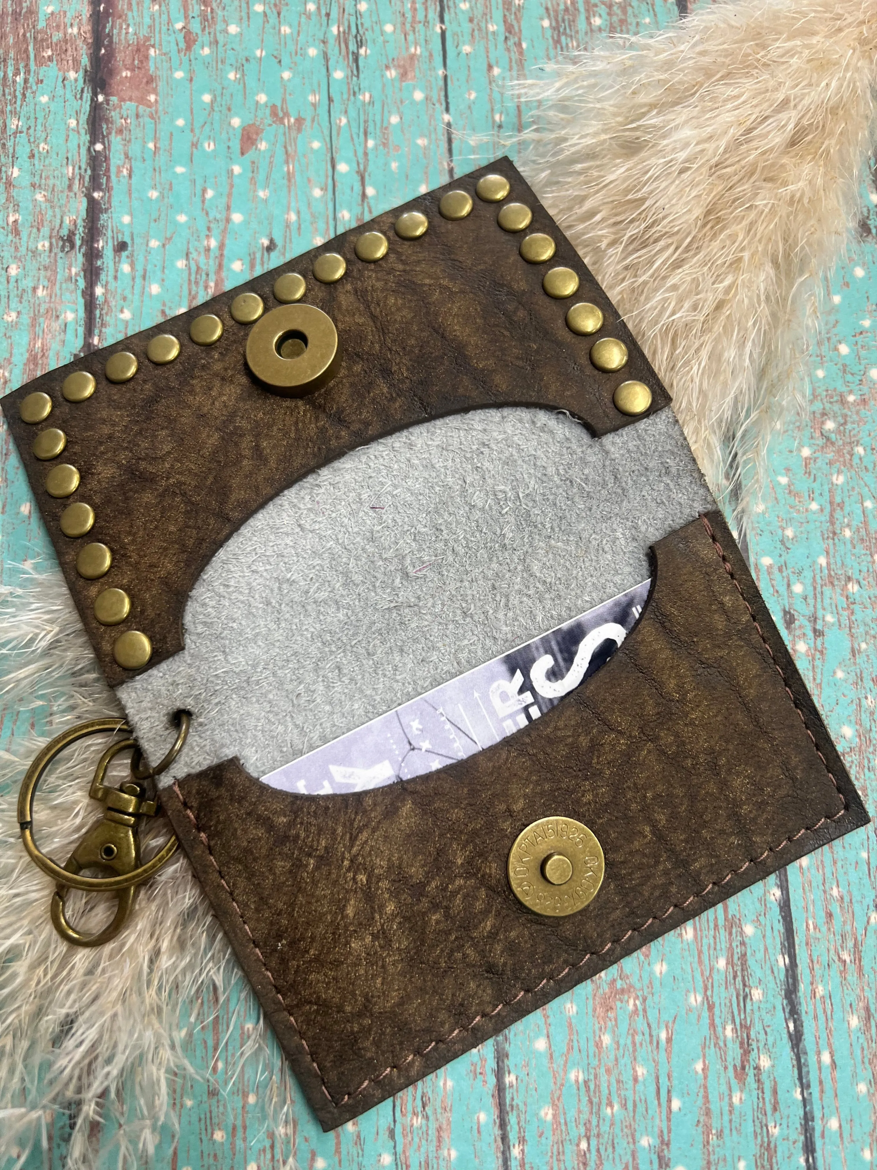 Becca Card Holder - Cream W/Gold Acid & Gold Rivets