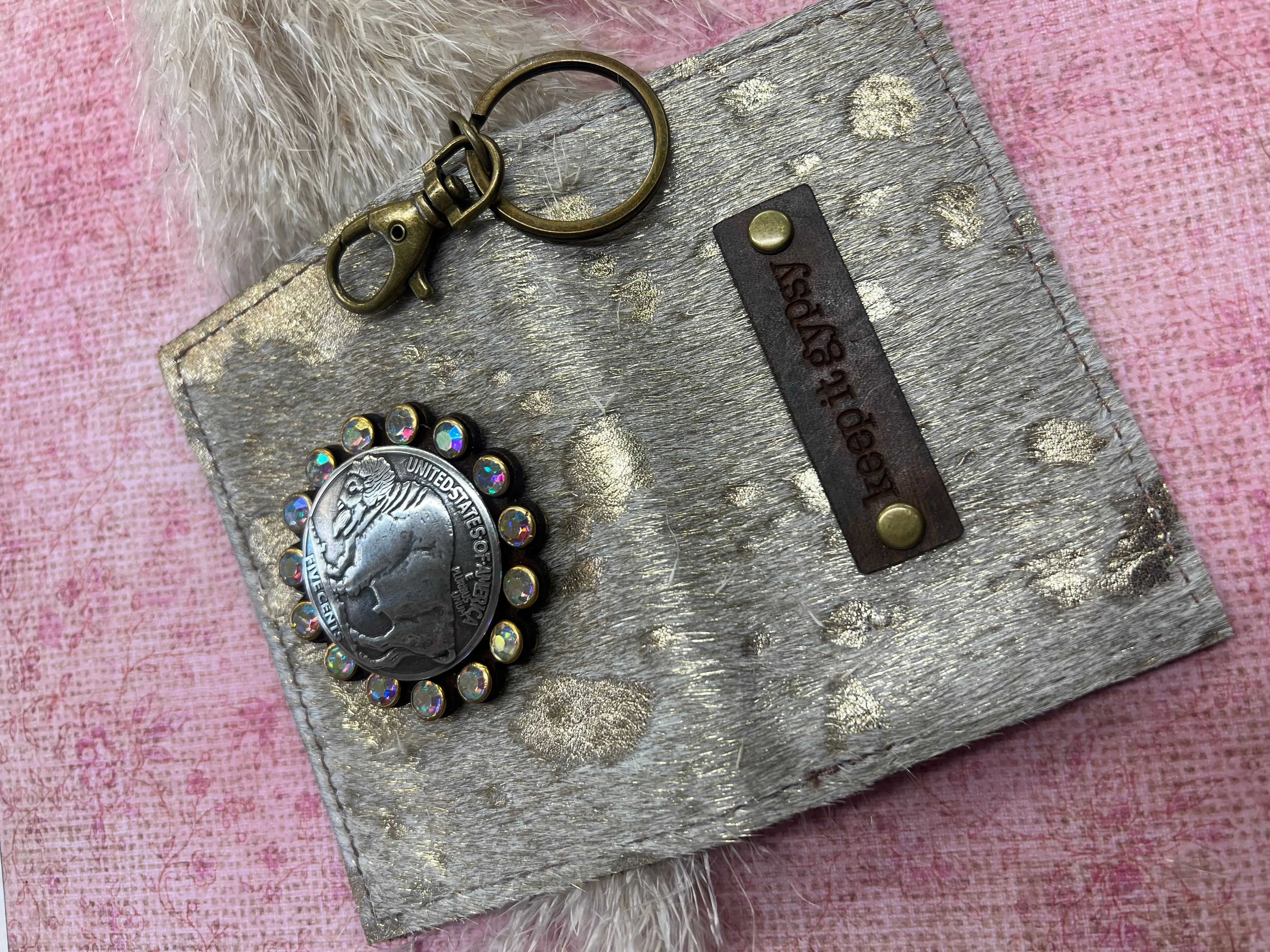 Becca Card Holder - HOH Cream W/Gold Acid Buffalo Concho