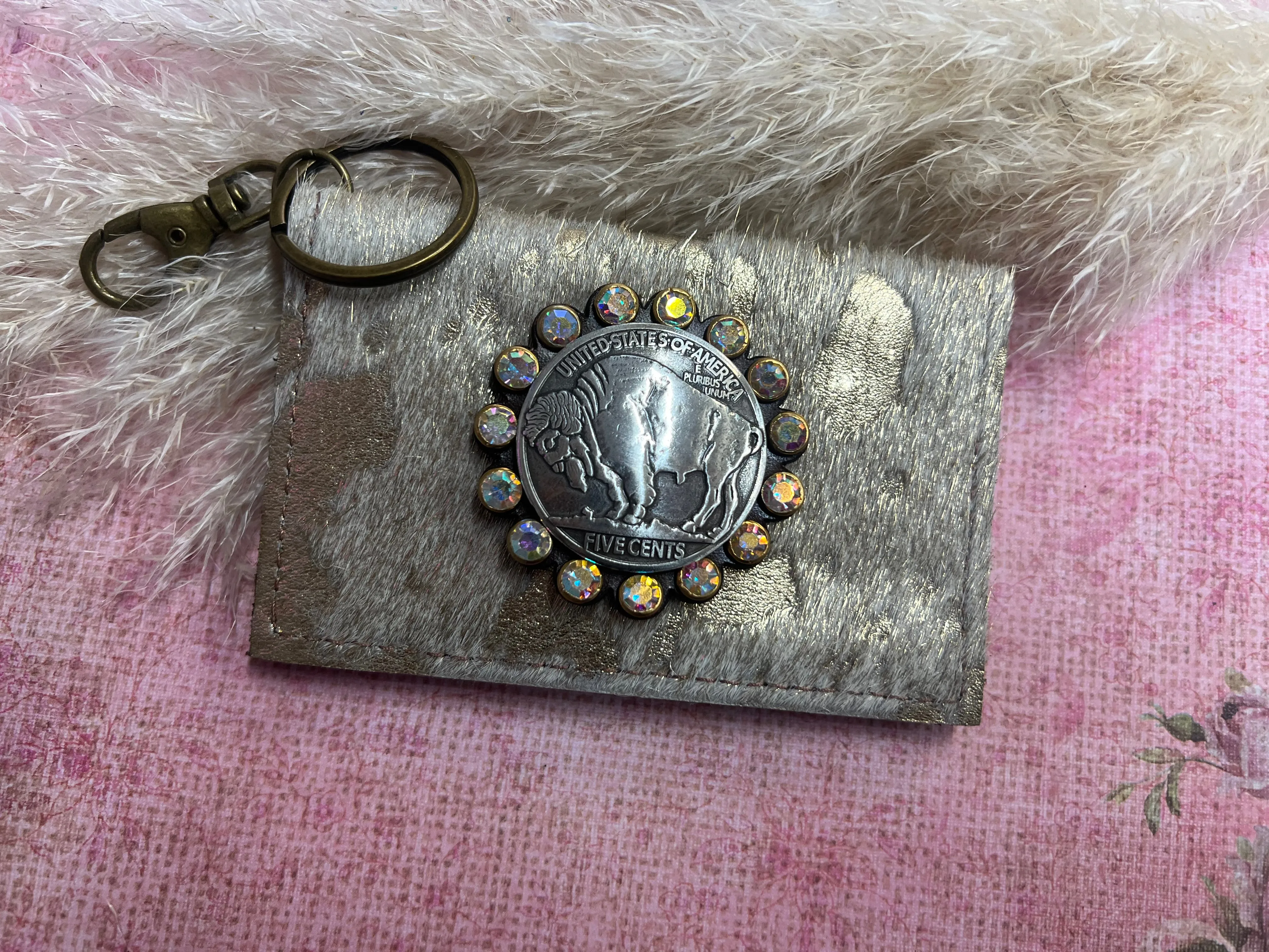 Becca Card Holder - HOH Cream W/Gold Acid Buffalo Concho