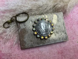 Becca Card Holder - HOH Cream W/Gold Acid Buffalo Concho