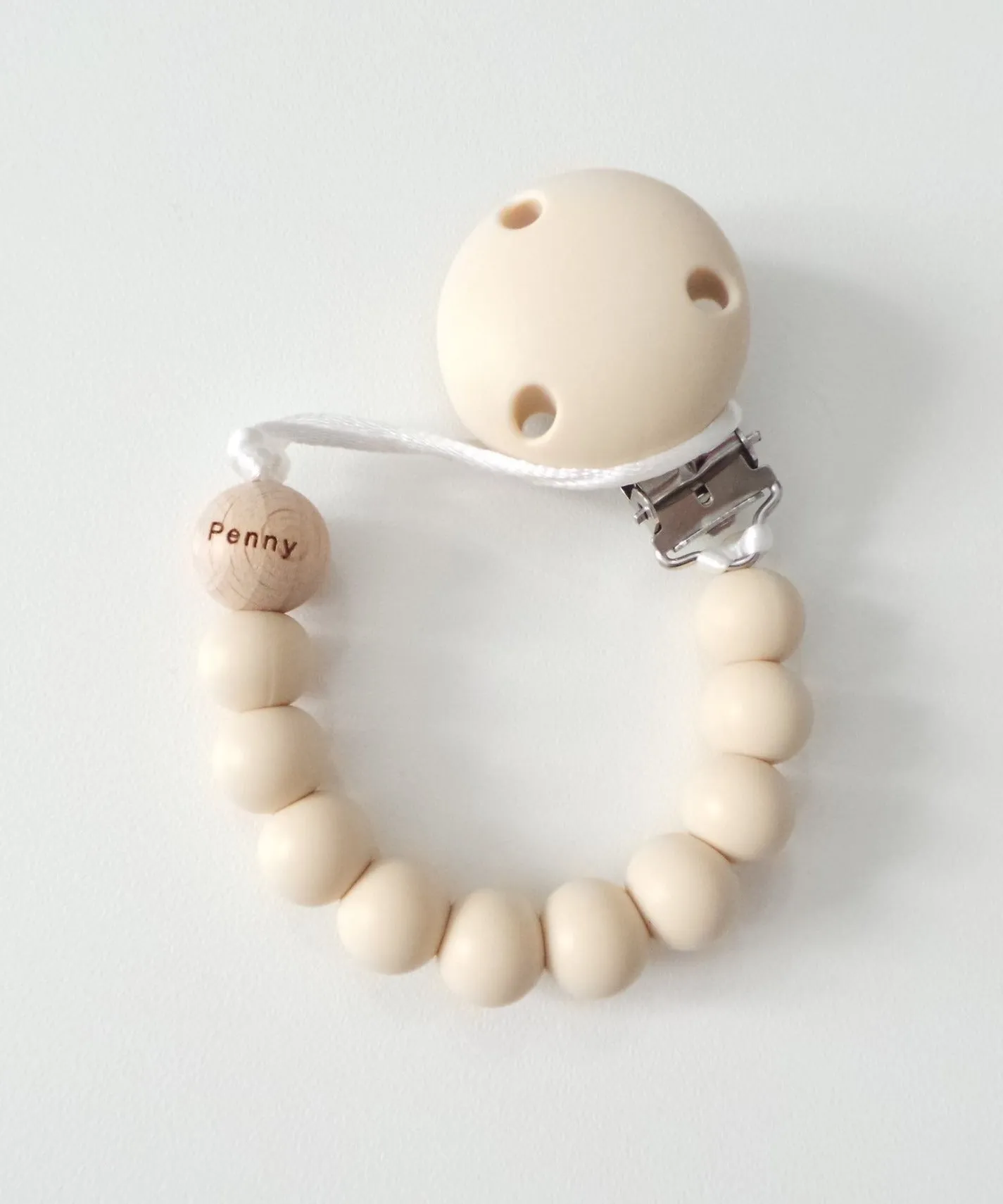 Beige Engraved Name Silicone Dummy clip