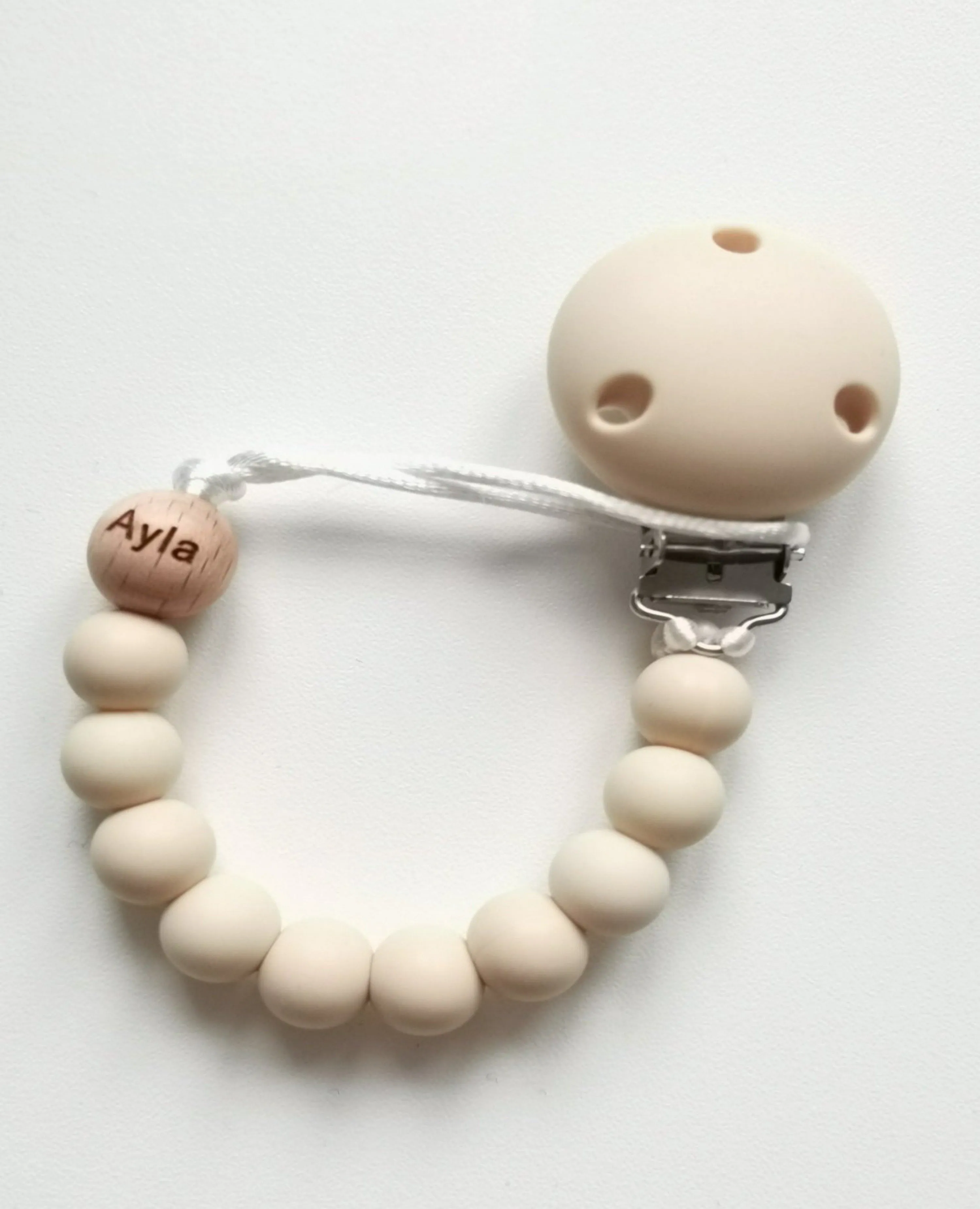 Beige Engraved Name Silicone Dummy clip