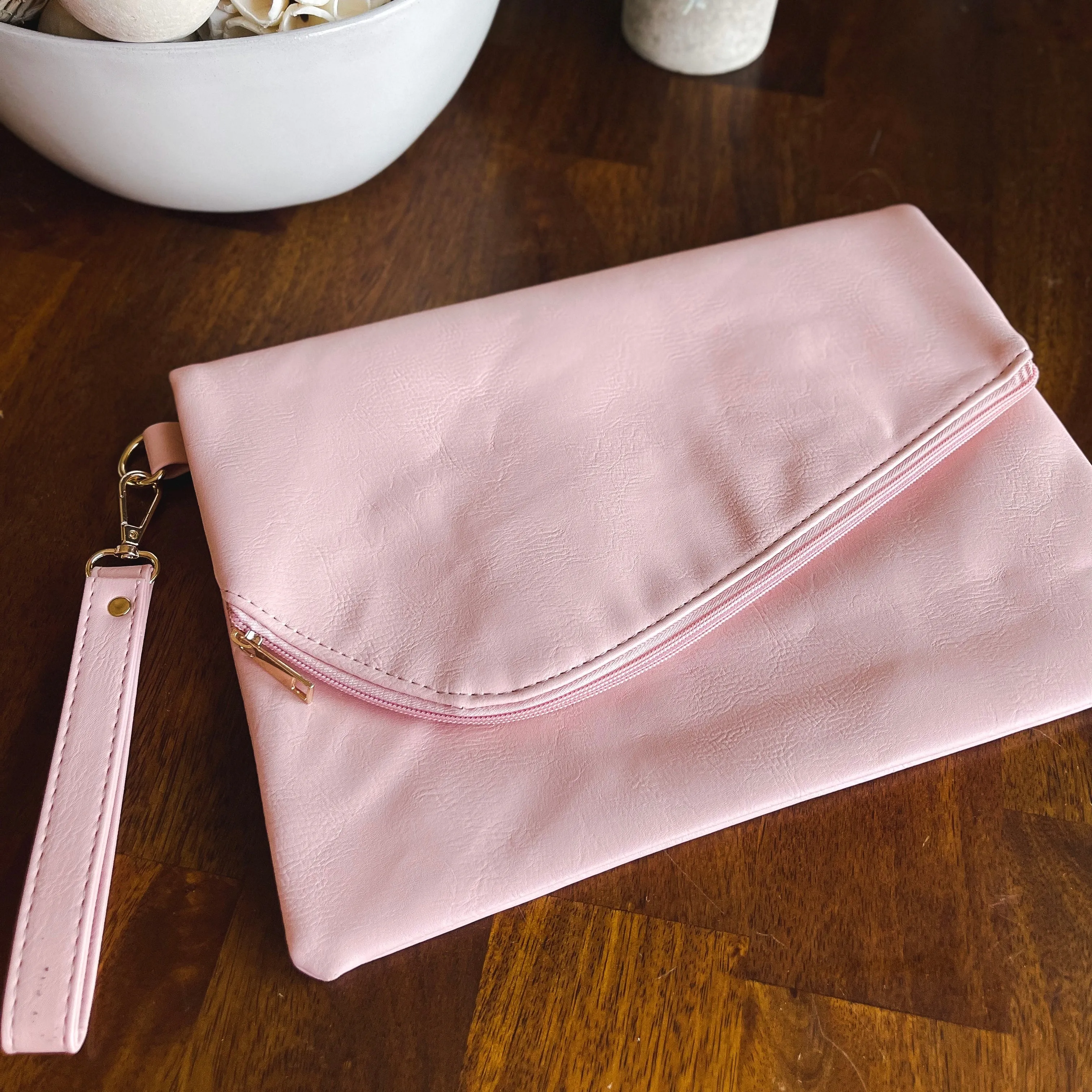 Bella Fold Over Envelope Clutch - Blush - LAST ONE