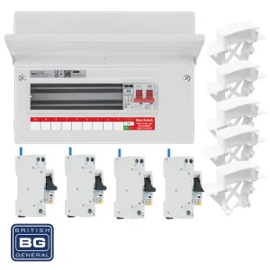 BG Fortress CF12MS9 12 Module 9 Way 100A Main Switch Consumer Unit with T2 SPD   4 RCBOs & 5x CUA04 FREE Blanks