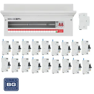 BG Fortress CF22MS19 22 Module 19 Way 100A Main Switch Consumer Unit with T2 SPD   18 RCBOs & 1x CUA19 FREE Blanks