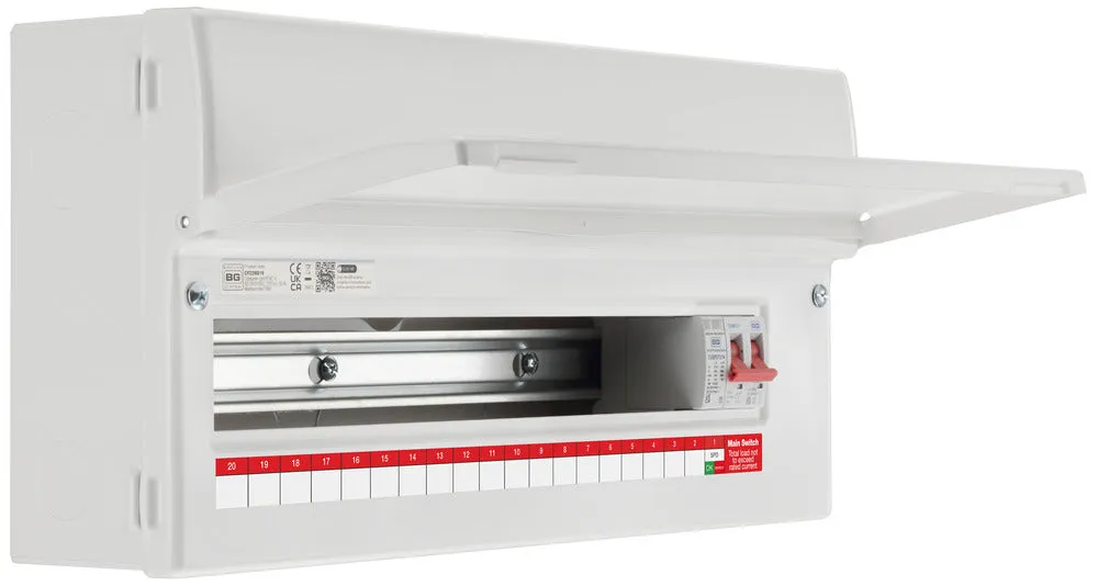 BG Fortress CF22MS19 22 Module 19 Way Unpopulated Metal Consumer Unit with 100A Main Switch & 1x SPD