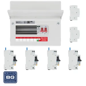 BG Fortress CF9MS6 9 Module 6 Way 100A Main Switch Consumer Unit with T2 SPD   4 RCBOs & 2x CUA19 FREE Blank