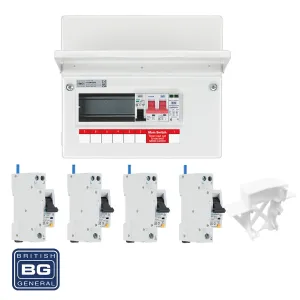 BG Fortress CFUSW05SPD 9 Module 5 Way 100A Main Switch Consumer Unit with T2 SPD   4 RCBOs & 1x CUA04 FREE Blank