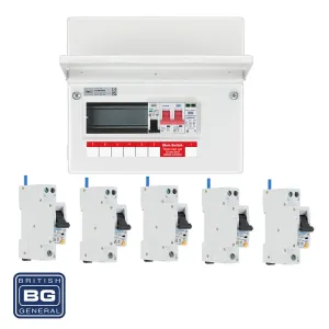 BG Fortress CFUSW05SPD 9 Module 5 Way 100A Main Switch Consumer Unit with T2 SPD   5 RCBOs