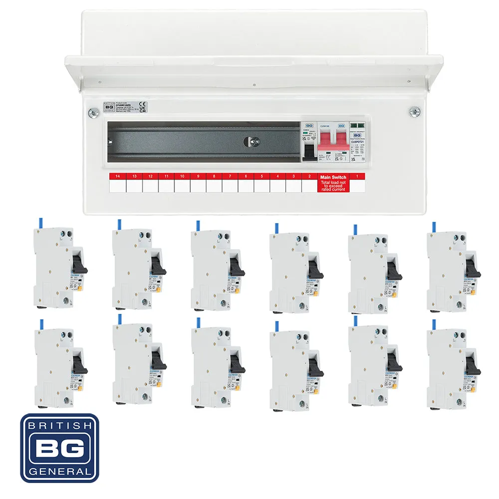 BG Fortress CFUSW12SPD 16 Module 12 Way 100A Main Switch Consumer Unit with T2 SPD   12 RCBOs