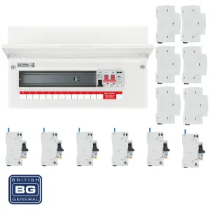 BG Fortress CFUSW12SPD 16 Module 12 Way 100A Main Switch Consumer Unit with T2 SPD   6 RCBOs & 6x CUA19 FREE Blanks