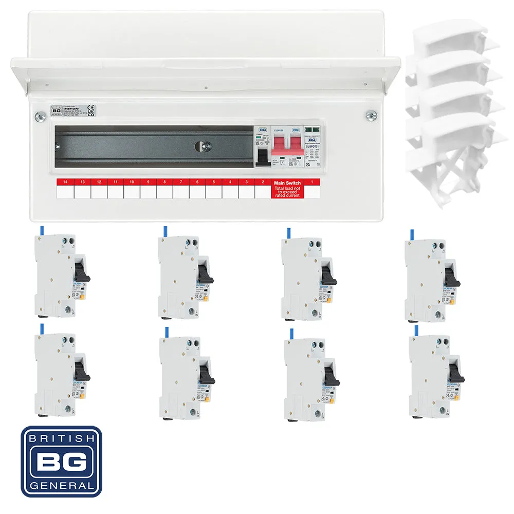 BG Fortress CFUSW12SPD 16 Module 12 Way 100A Main Switch Consumer Unit with T2 SPD   8 RCBOs & 4x CUA04 FREE Blanks