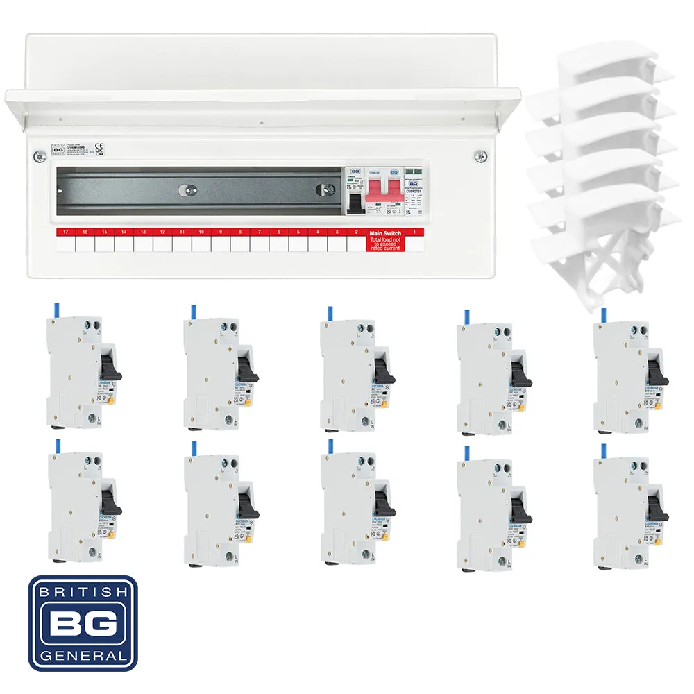 BG Fortress CFUSW15SPD 19 Module 15 Way 100A Main Switch Consumer Unit with T2 SPD   10 RCBOs & 5x CUA04 FREE Blanks