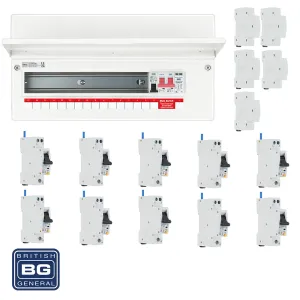 BG Fortress CFUSW15SPD 19 Module 15 Way 100A Main Switch Consumer Unit with T2 SPD   10 RCBOs & 5x CUA19 FREE Blanks