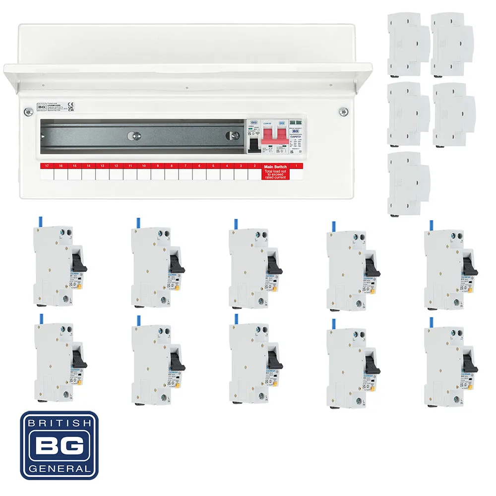 BG Fortress CFUSW15SPD 19 Module 15 Way 100A Main Switch Consumer Unit with T2 SPD   10 RCBOs & 5x CUA19 FREE Blanks