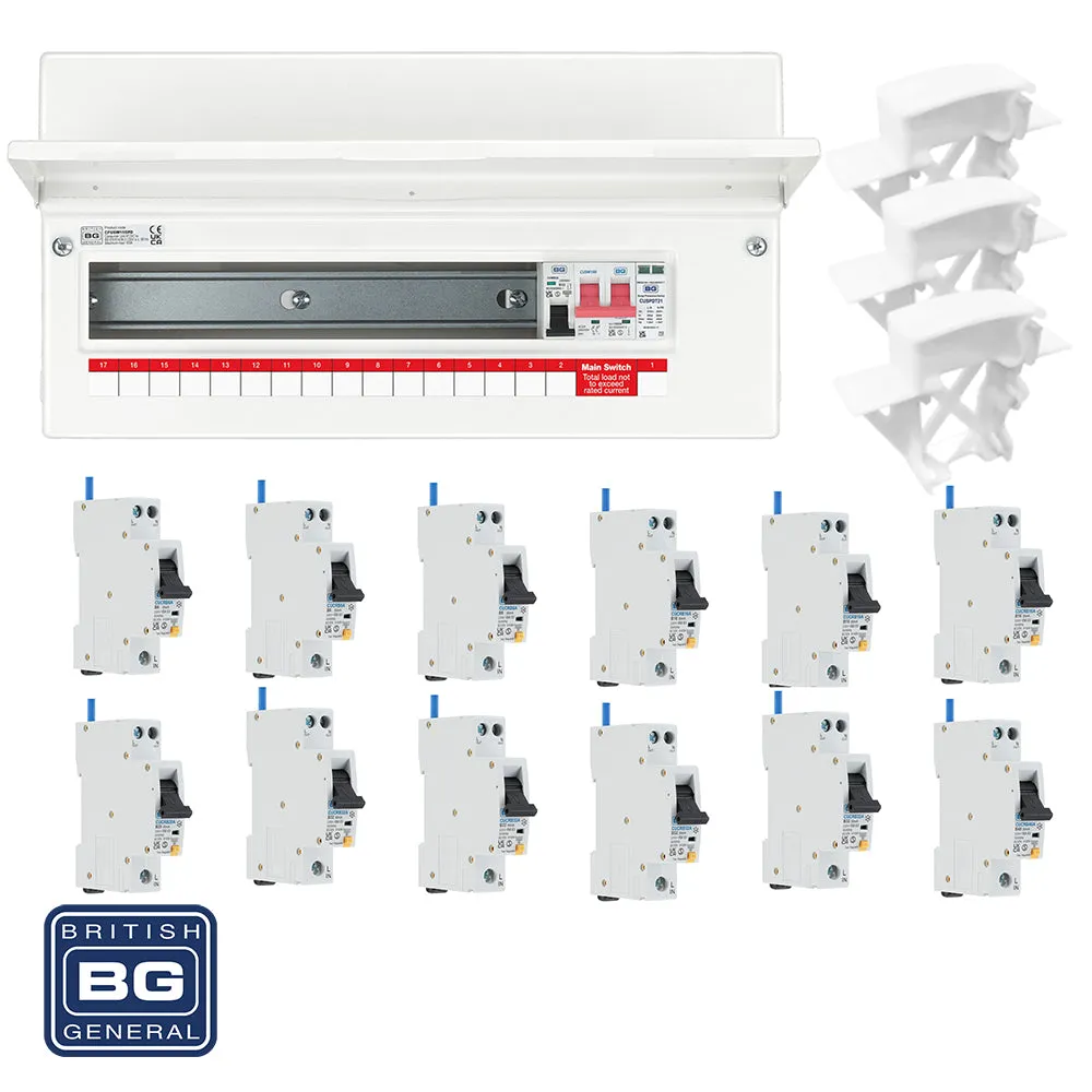 BG Fortress CFUSW15SPD 19 Module 15 Way 100A Main Switch Consumer Unit with T2 SPD   12 RCBOs & 3x CUA04 FREE Blanks