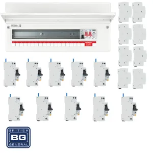 BG Fortress CFUSW18SPD 22 Module 18 Way 100A Main Switch Consumer Unit with T2 SPD   10 RCBOs & 8x CUA19 FREE Blanks