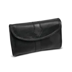 Black Leather Trifold Jewelry Clutch
