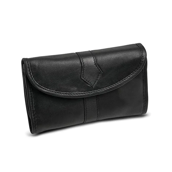 Black Leather Trifold Jewelry Clutch