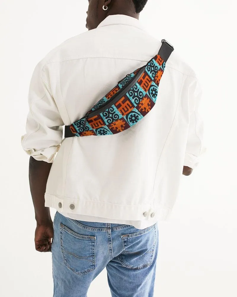 Blue Orange Adinkra African print Crossbody Sling Bag
