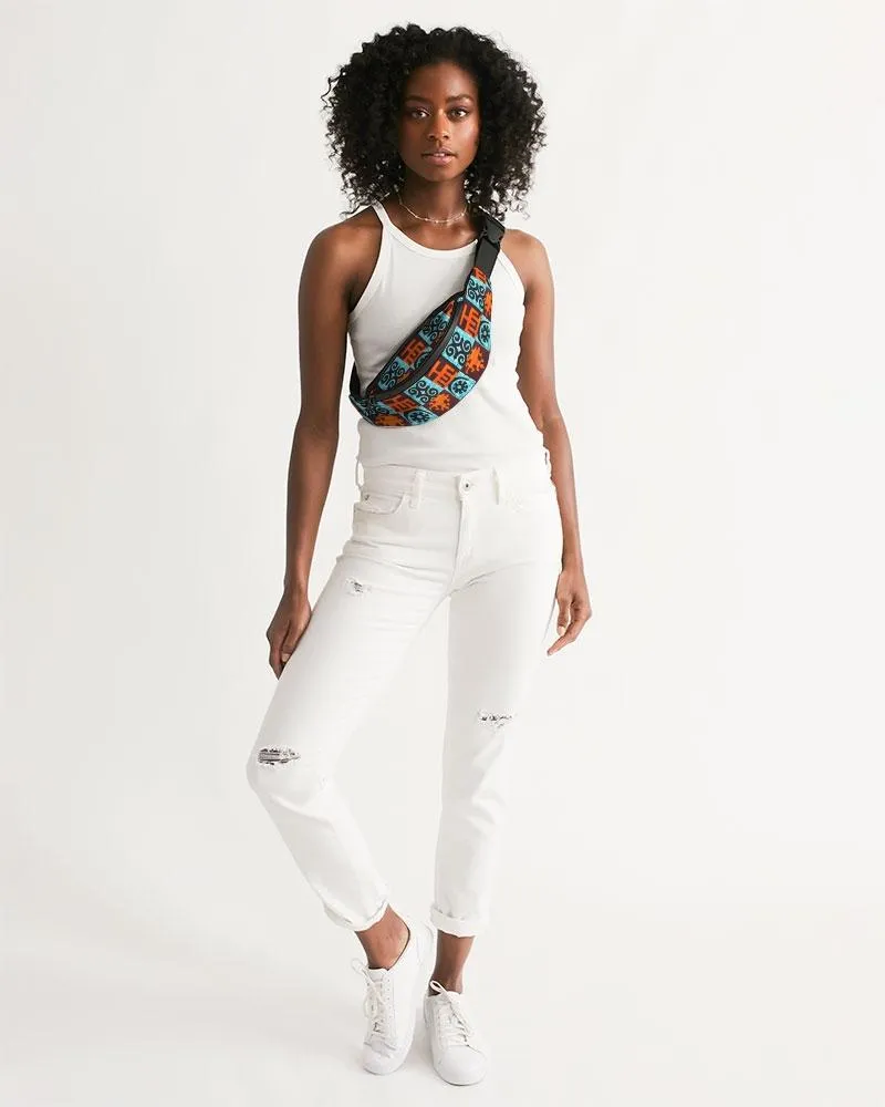 Blue Orange Adinkra African print Crossbody Sling Bag