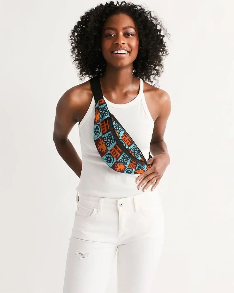 Blue Orange Adinkra African print Crossbody Sling Bag