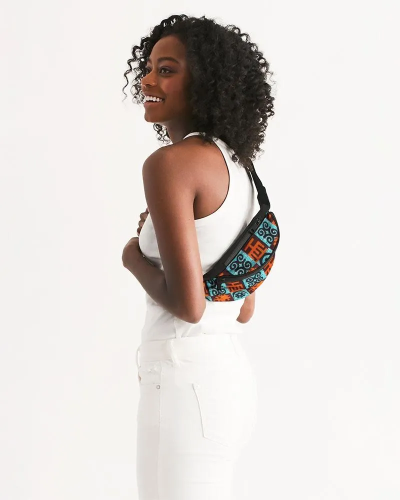 Blue Orange Adinkra African print Crossbody Sling Bag