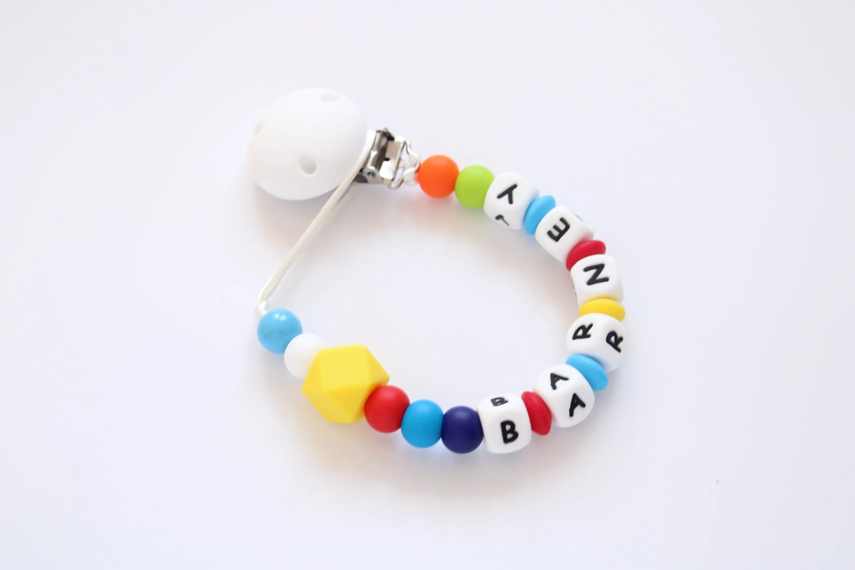 Bright Rainbow Personalised Dummy clip