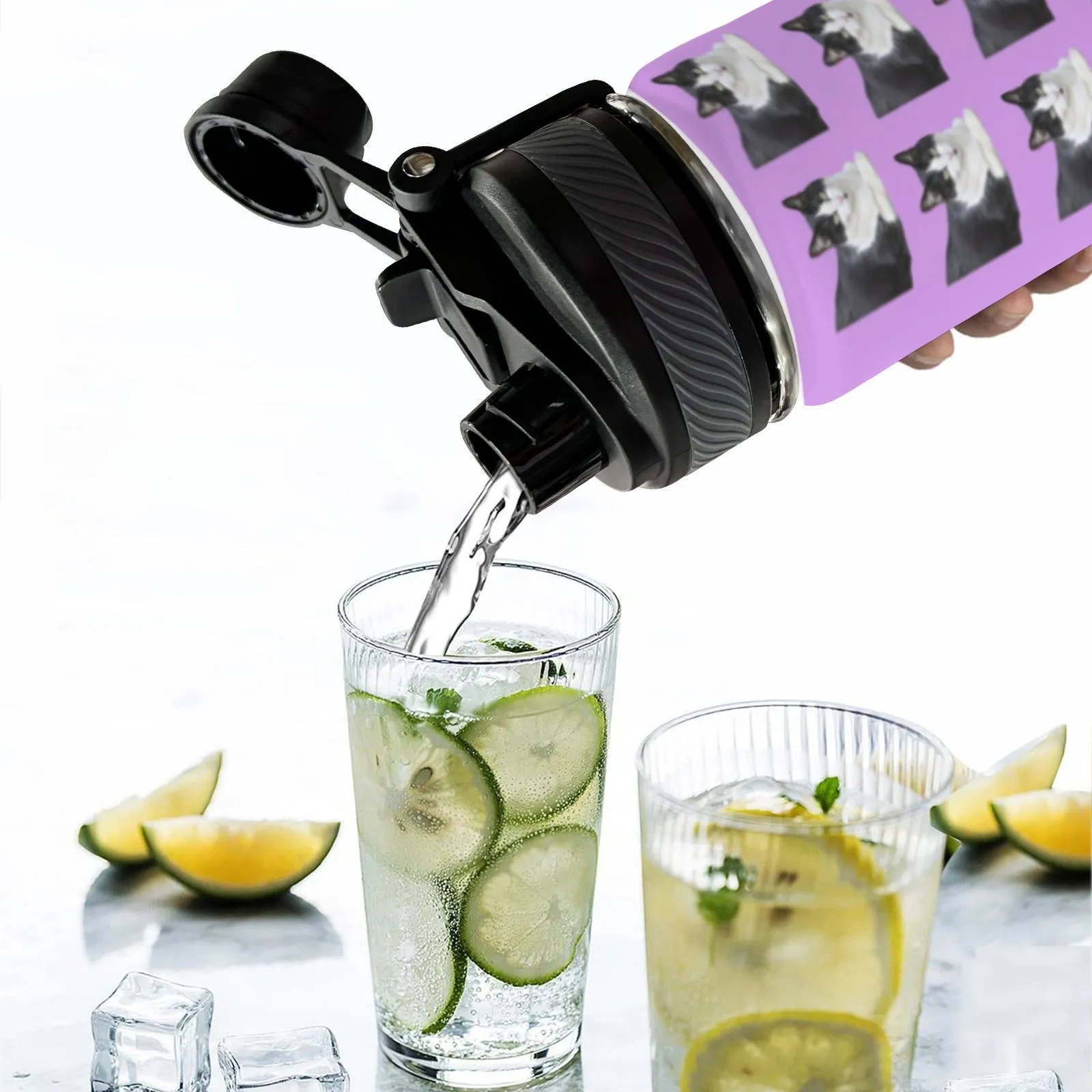 Cat Water Bottle -Black & White