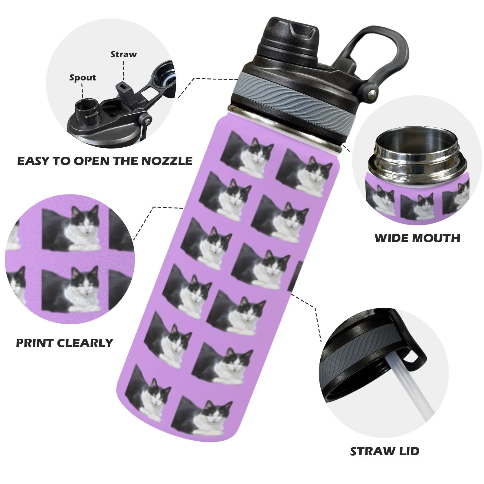 Cat Water Bottle -Black & White