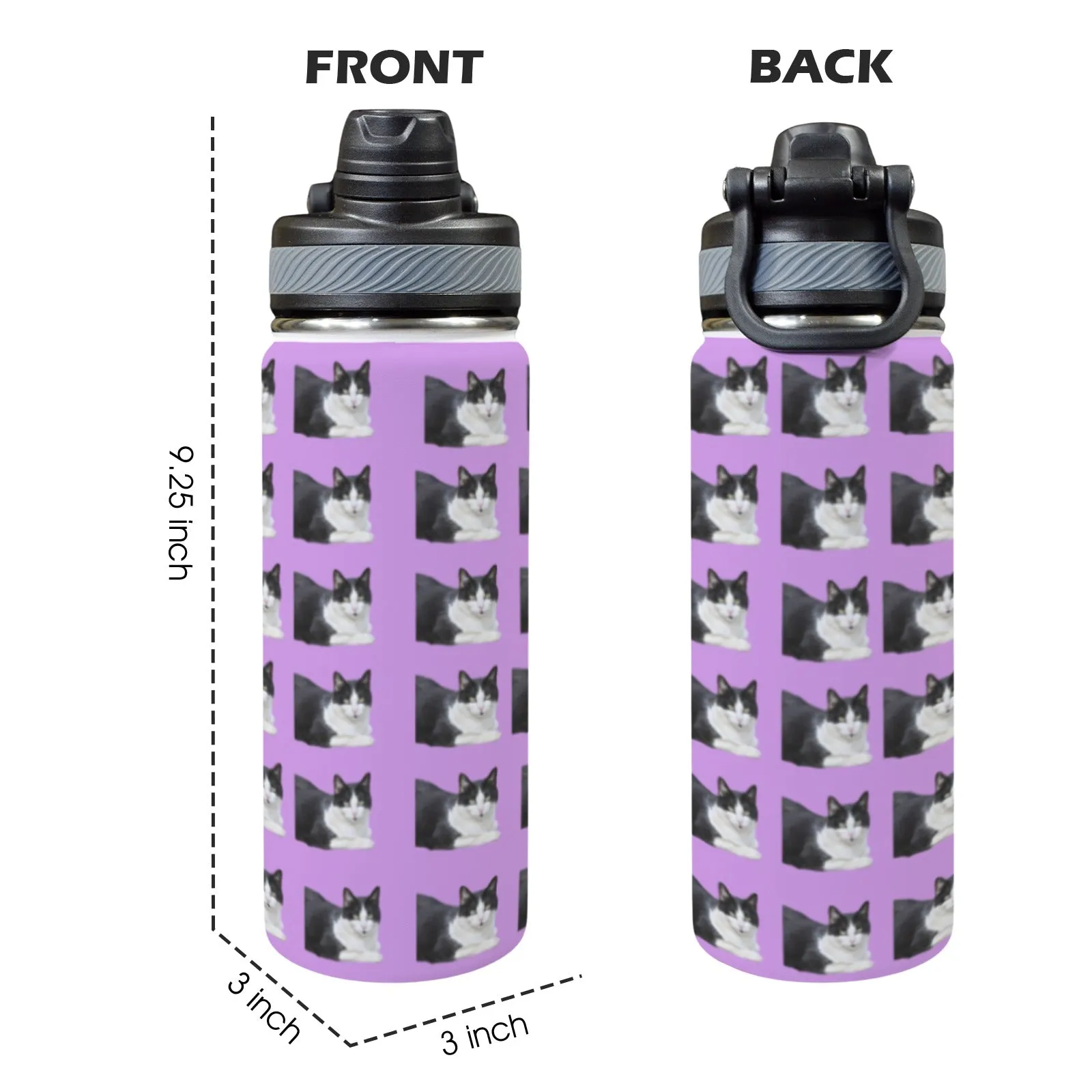 Cat Water Bottle -Black & White