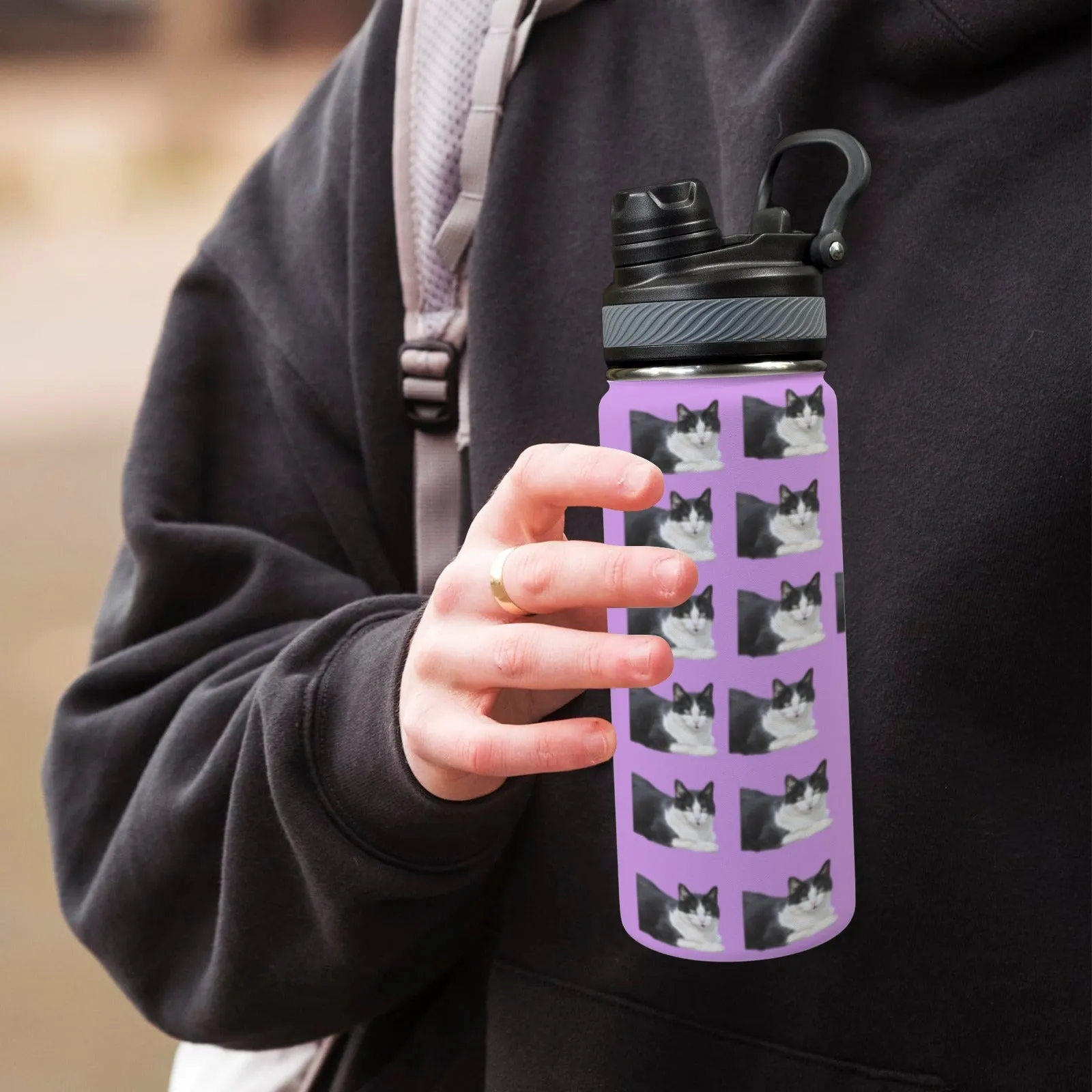 Cat Water Bottle -Black & White