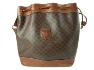 Celine Macadam PVC Leather Brown Drawstring Shoulder Bag