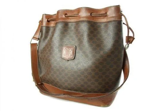 Celine Macadam PVC Leather Brown Drawstring Shoulder Bag