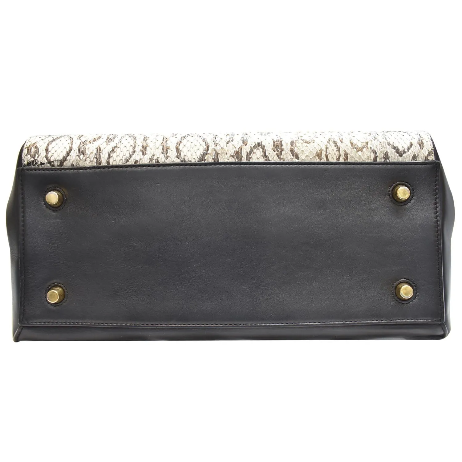 CELINE Medium Edge Python Leather Top Handle Shoulder Bag Beige