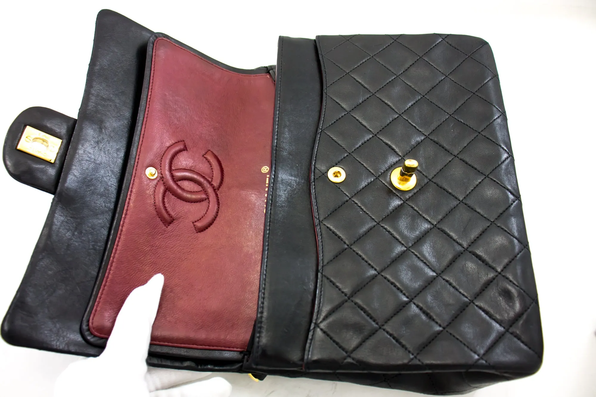 CHANEL 2.55 Double Flap Square Chain Shoulder Bag Black Lambskin i14
