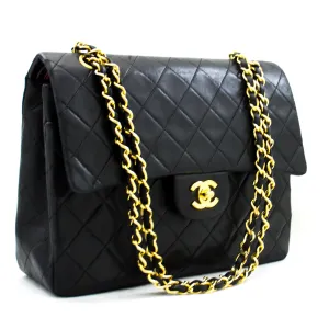CHANEL 2.55 Double Flap Square Chain Shoulder Bag Black Lambskin i14